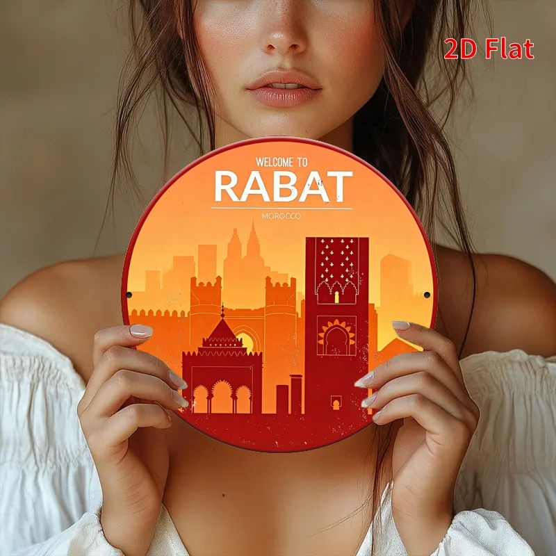 Round Aluminum Sign 8 Inch Flat Rabat Morocco Ancient City Funny Decor gallery