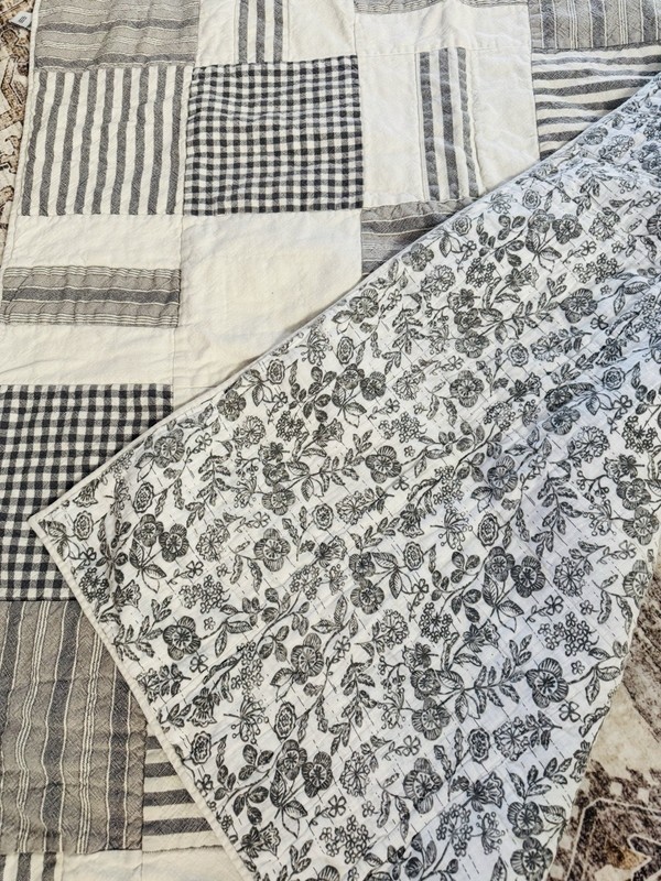 Piper Classics Gray White Patchwork ALL COTTON Throw 56" x 48" Farmhouse HTF gallery