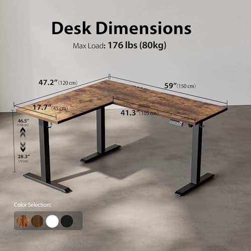 59 Inch L Shaped Standing Desk Adjustable Height, 59 x 48 Inch Rustic Brown gallery