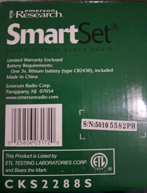 EMERSON RESEARCH SmartSet Jumbo Display Clock Radio CKS2288S "New-Sealed" gallery
