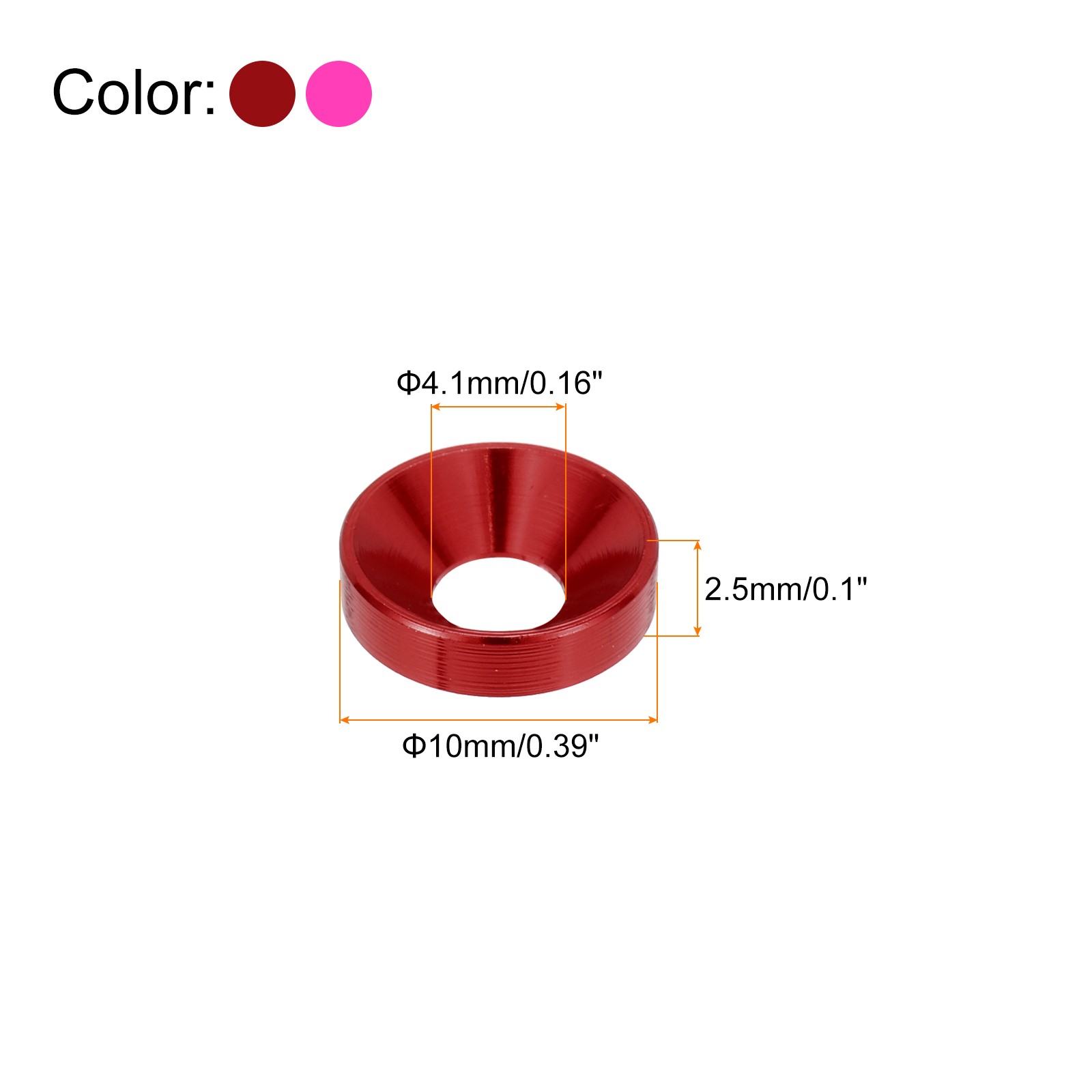 60pcs M4 Counterbore Washers, 10mm/0.39inch Aluminum Alloy, Hot Pink Red gallery