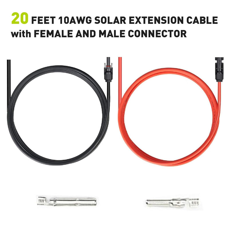 20FT 10AWG Solar Panel Extension Cable 30A/1000V DC, Compatible Quick Connectors gallery