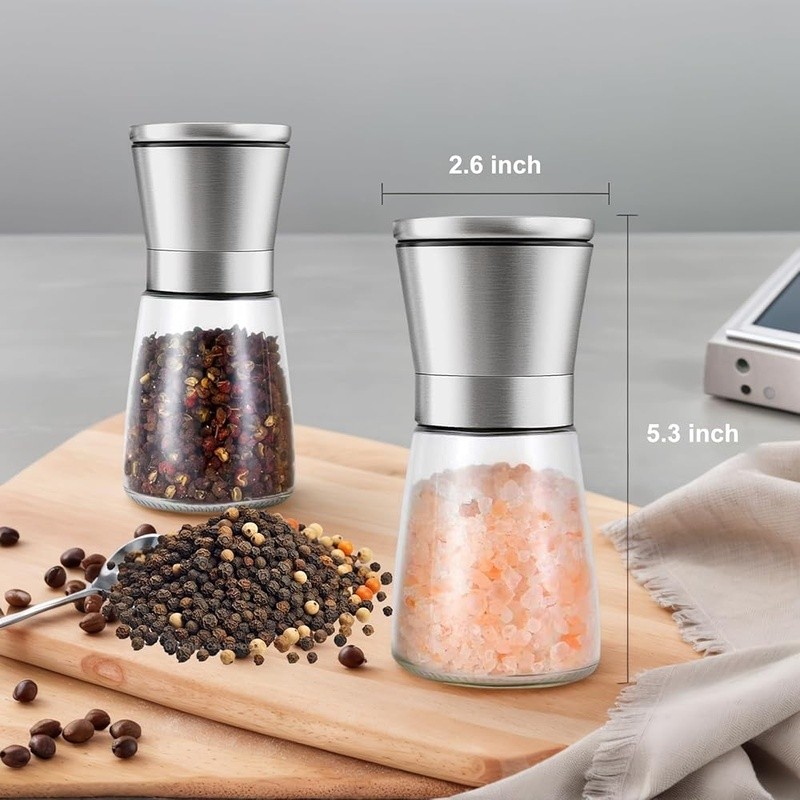 Manual Pepper Grinder Adjustable Coarseness Stainless Steel Glass Spice Mill 6oz gallery