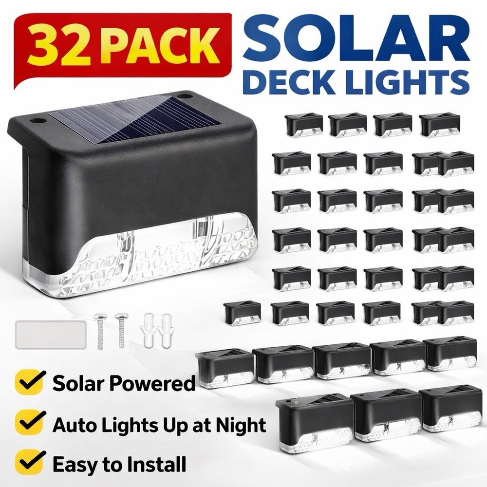 32 Solar Deck Lights Outdoor Waterproof LED Deck Stair Fence Lights