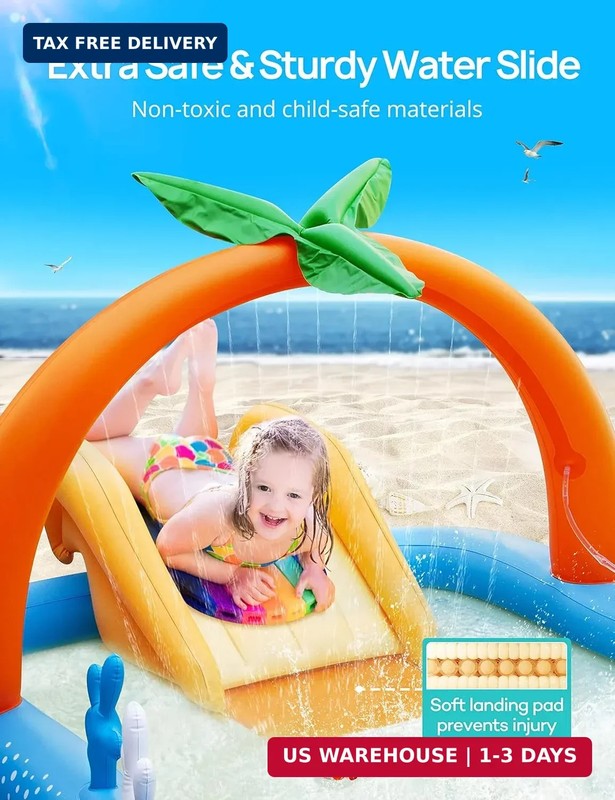Kiddie Pool with Slide Inflatable Play Center Wading Lounge Kids Pool, Coconut P gallery