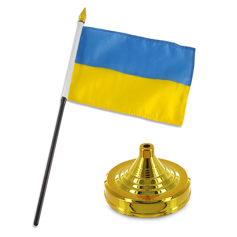 Ukraine 4"x6" Flag Desk Set Table Stick Gold Base gallery
