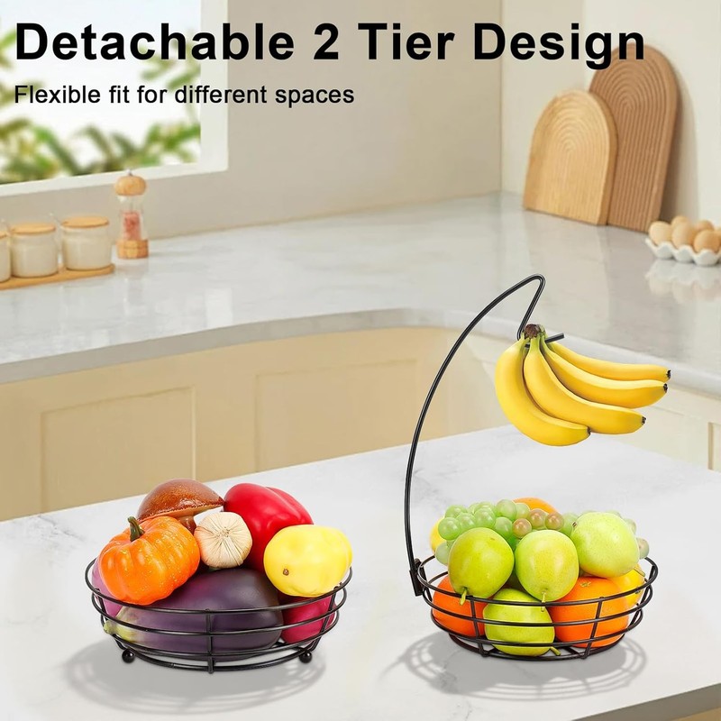 2 Tier Fruit Bowl, Stackable Fruit Basket-Vegetable Holder, Large Capacity Thick gallery
