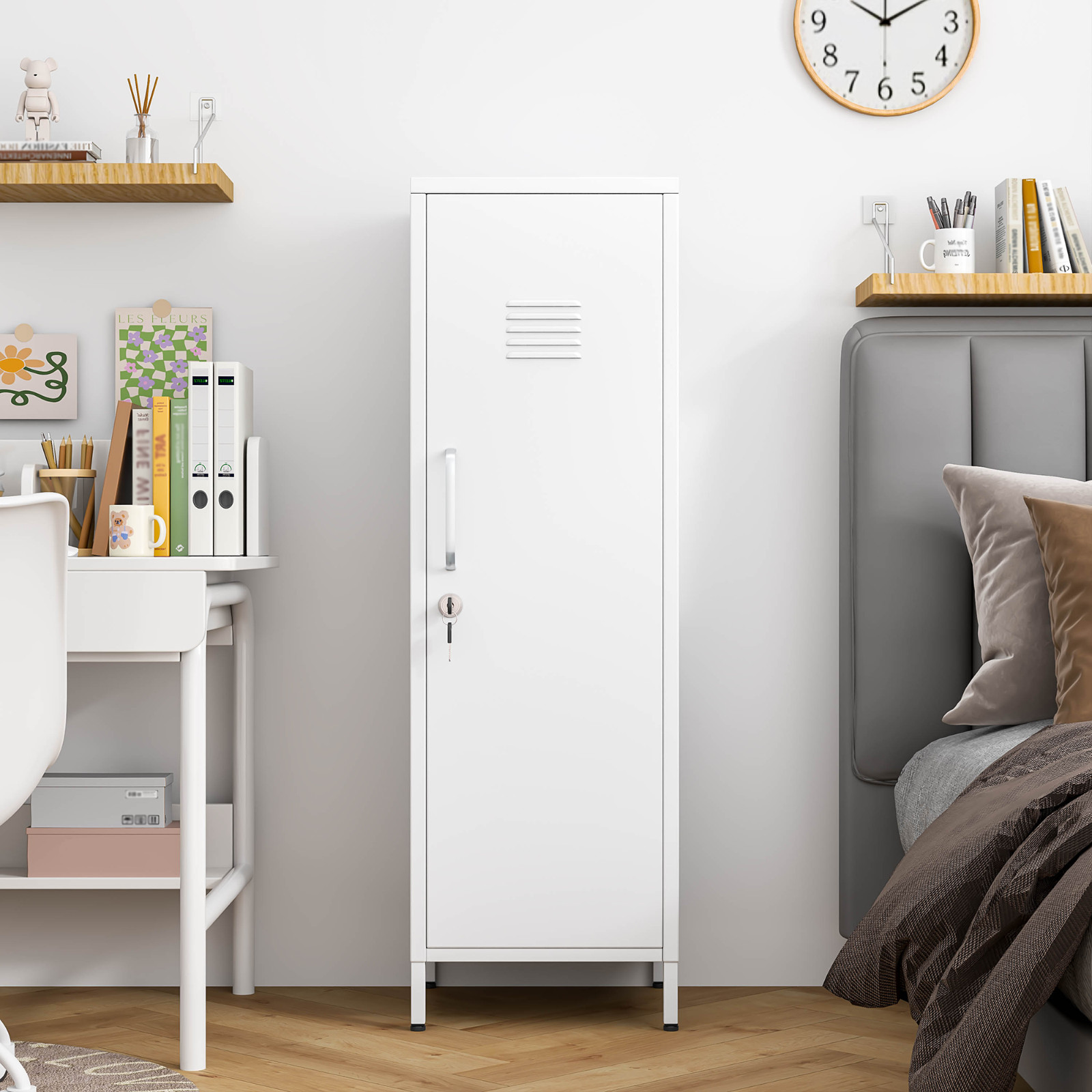 47" Lockable Small Metal Locker, 3 Adjustable Shelves for Home, School, Office gallery