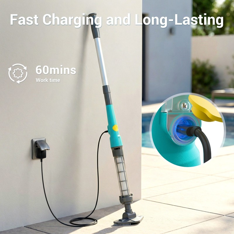 Rechargeable Cordless Pool Vacuum Handheld Underwater Cleaner with Pole Green gallery