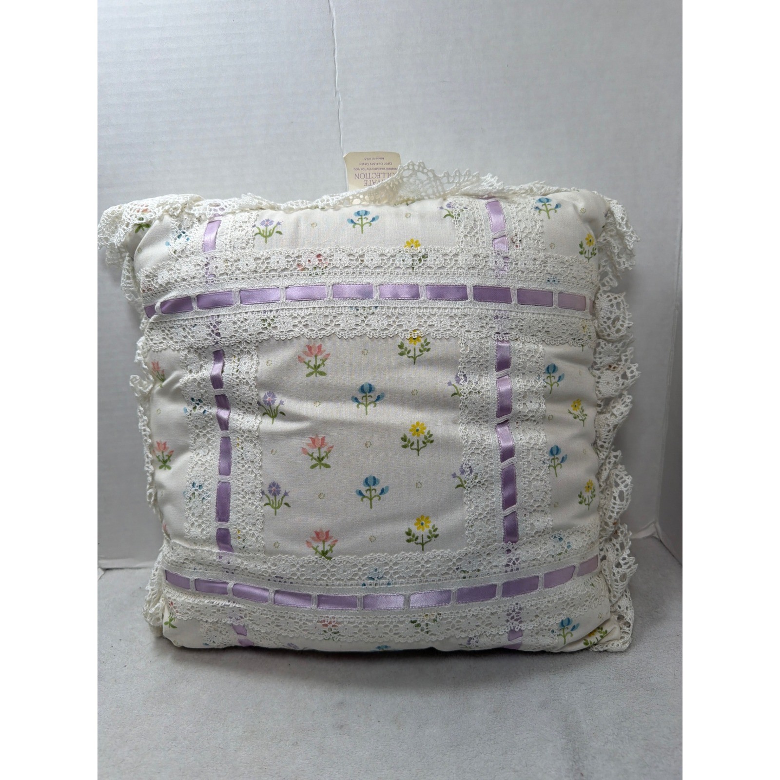 NEW VTG Avon Private Collection Throw Pillow Floral Lace Ribbon Cottagecore gallery