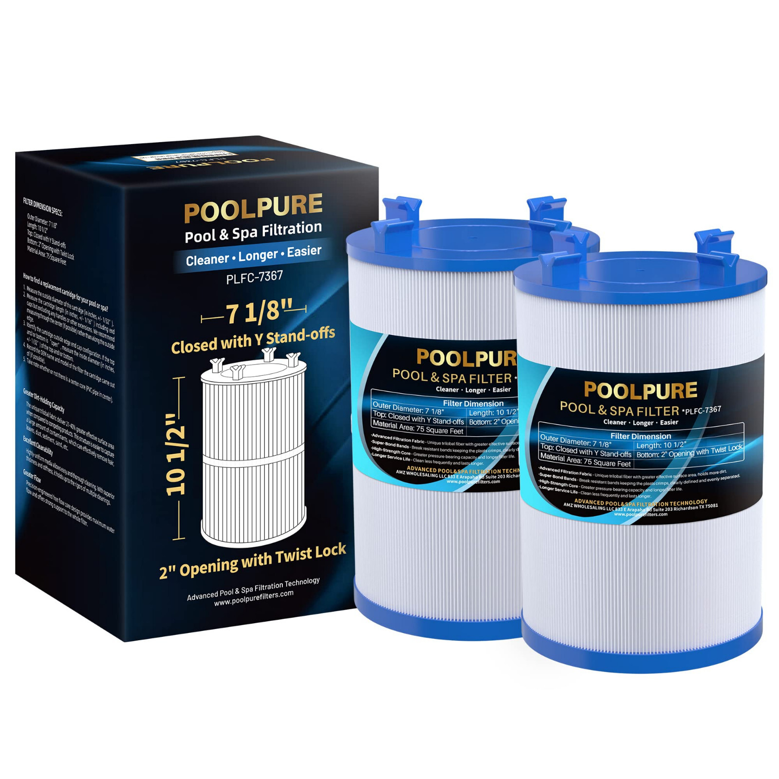 POOLPURE C-7367 Spa Filter Replaces PD075-2000, Dimension One 1561-00, 2 Pack gallery