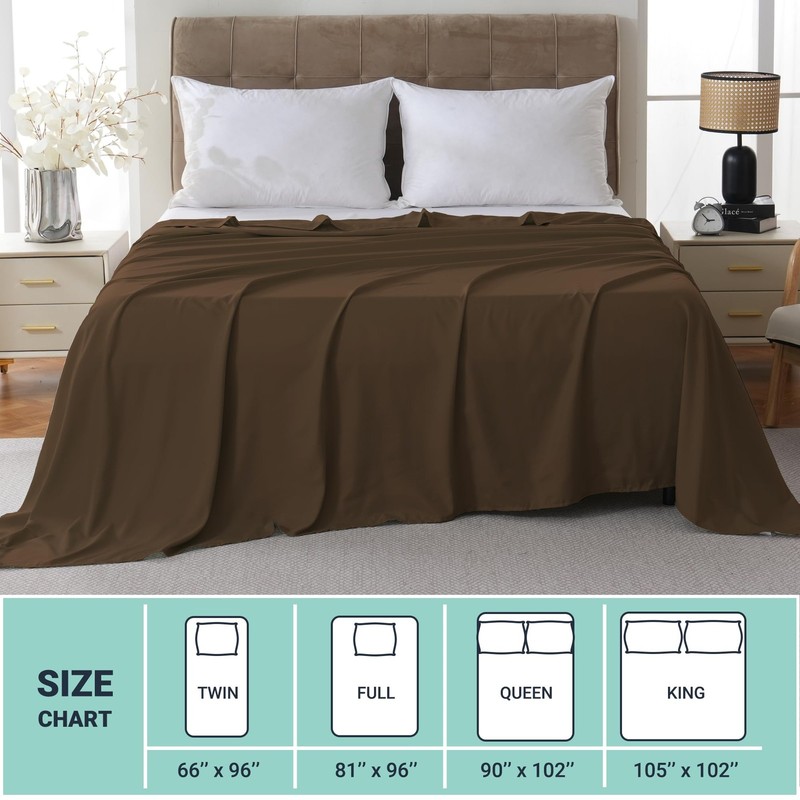 Full Flat Sheet Only 6 PCS Durable Brown 81x96 Inch Soft Microfiber Bedding gallery
