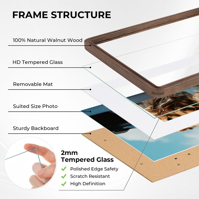 6x8 Solid Walnut Wood Picture Frames Matted to 5x7 with Tempered Glass for Wa... gallery