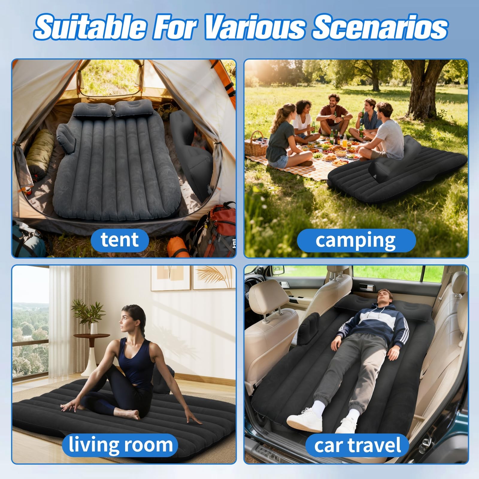 Inflatable Car Air Mattress for Back Seat, Portable Travel Bed with Pump 55"x35" gallery