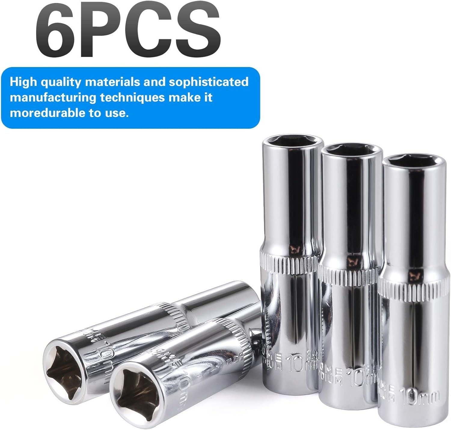 6Pc 10mm Deep Sockets 6Point 3/8 Drive HeavyDuty Chrome Vanadium Steel for Au gallery