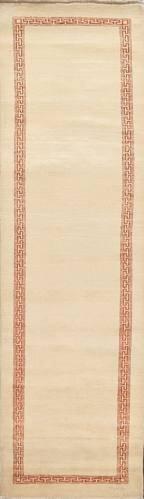 IVORY Bordered Gabbeh Kashkoli Oriental Runner Rug Hand-knotted 2' 8" x 10' 4" gallery
