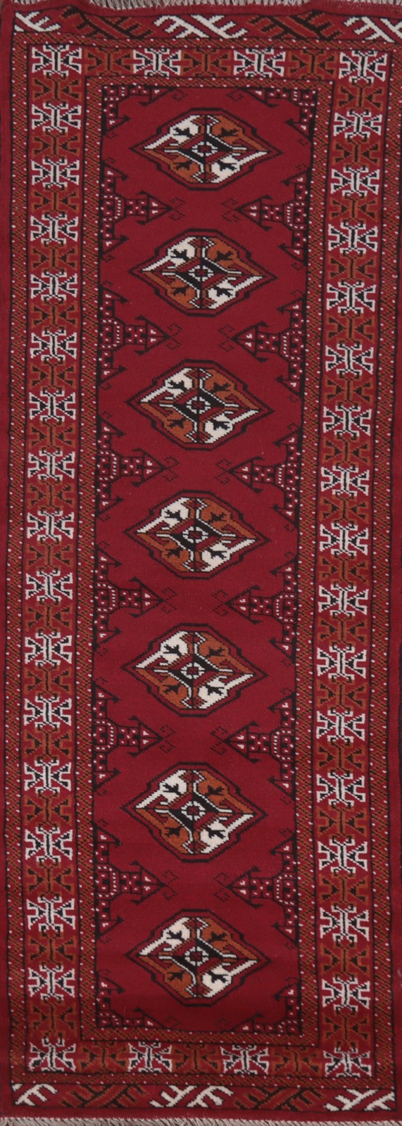 Geometric 6 ft Narrow Runner Rug Red Wool Hand-knotted Oriental Carpet 2x6 gallery