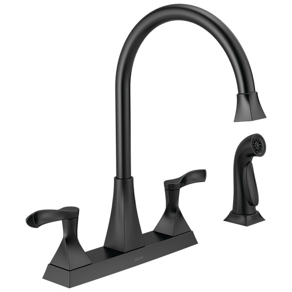 Delta Everly Kitchen Faucet 2-Handle w/ Spray Matte Black-Certified Refurbished gallery