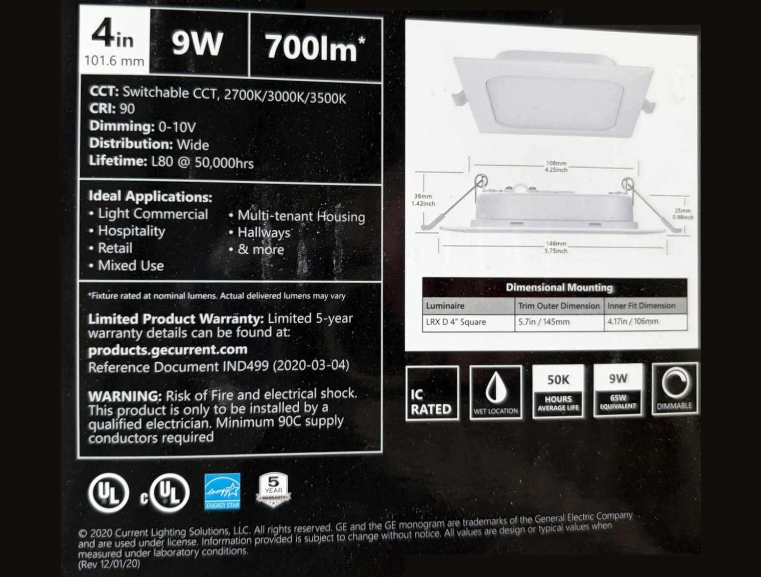 Lumination LRX Downlight, LED ultra-thin, wafer, disk, 4 inch square, 9 watts gallery