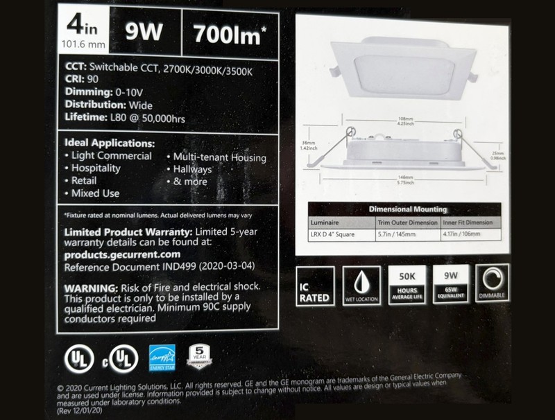 Lumination LRX Downlight, LED ultra-thin, wafer, disk, 4 inch square, 9 watts gallery