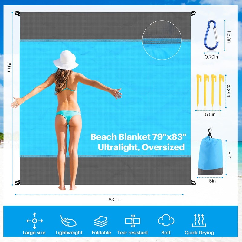 Beach Blanket Sandproof Oversized 79''—83'' Extra Large Beach Mat Portable Picni gallery