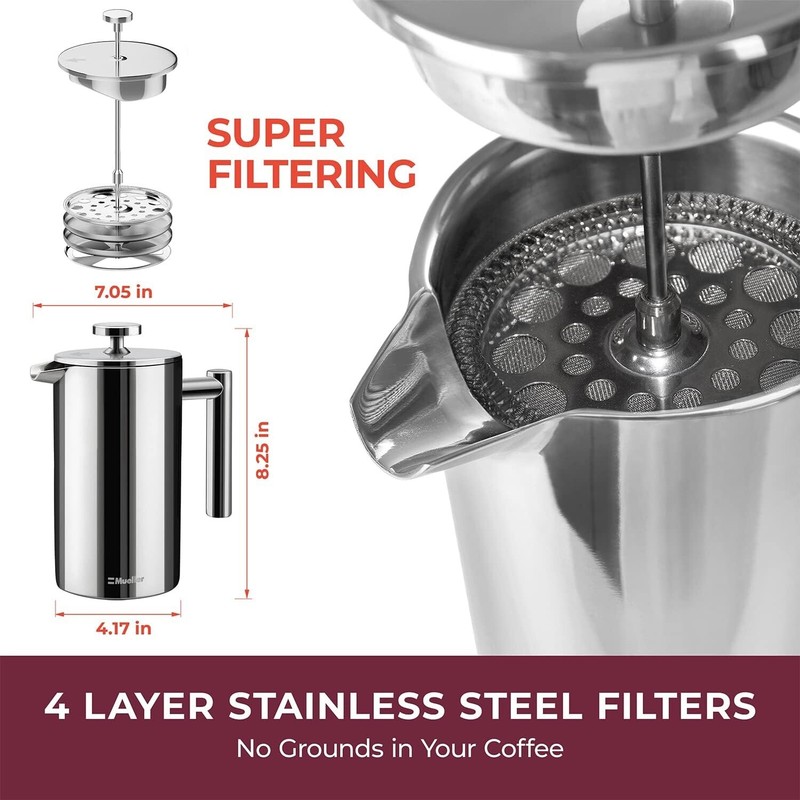 French Press Coffee Maker Stainless Steel Insulated Coffee Press 1000ml Silver gallery
