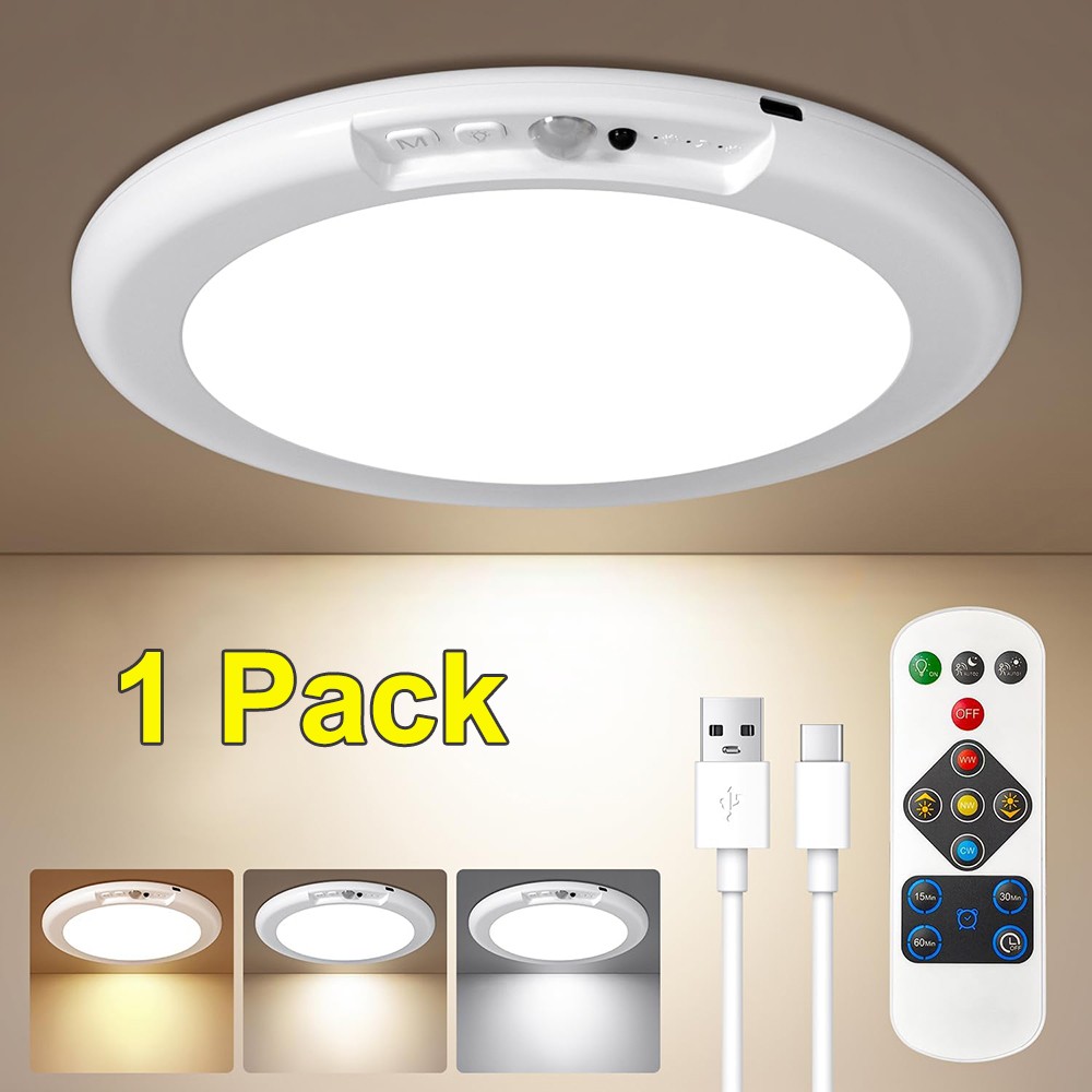 Rechargeable Motion Sensor Ceiling Light with Remote,Battery Powered Wireless