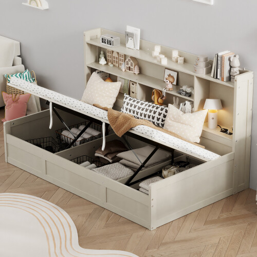 Twin Size Daybed with Storage Bookcases Underneath Storage Wood Sofa Bed Frames gallery