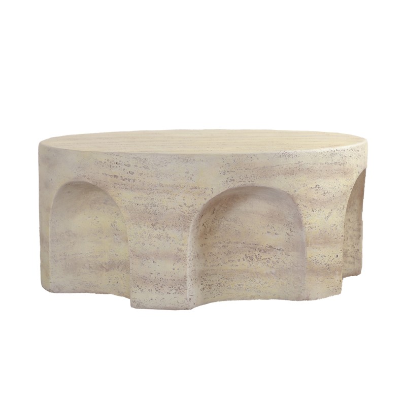 Round Magnesium Oxide Side Table Light Travertine Finish Indoor Outdoor Accent gallery