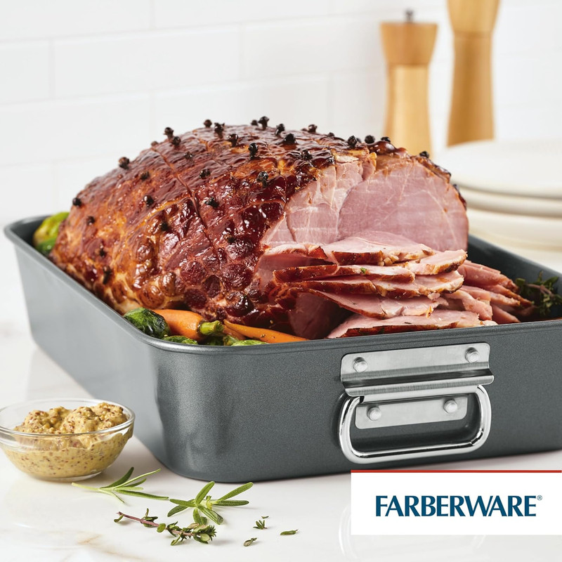 Bakeware Nonstick Roaster with Flat Rack, Roasting Pan with Rack for Home Cookin gallery