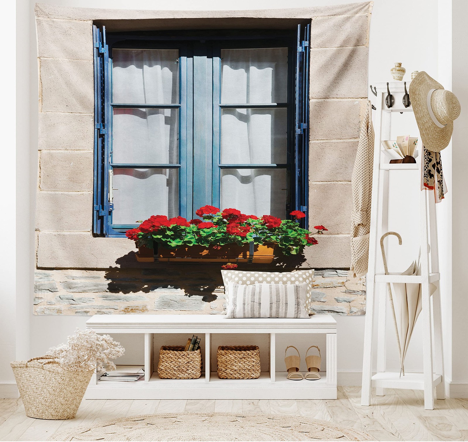 Ambesonne Shutters Decor Tapestry, Mediterranean Style 60"L x 40"W, Blue Grey gallery