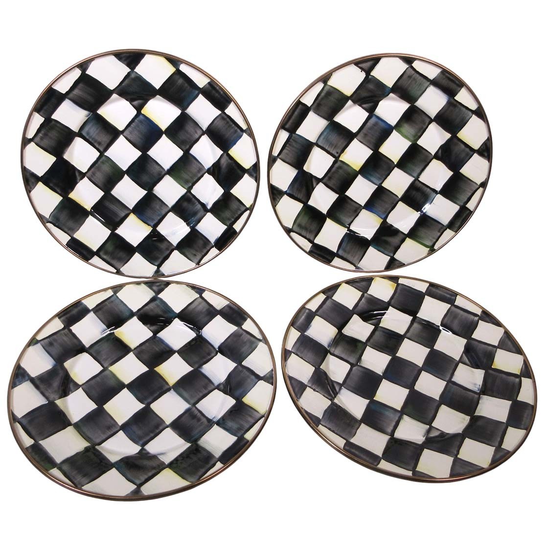 MacKenzie Childs Courtly Check Enamel Salad Dessert Plates 8 Inches Lot of 4 gallery
