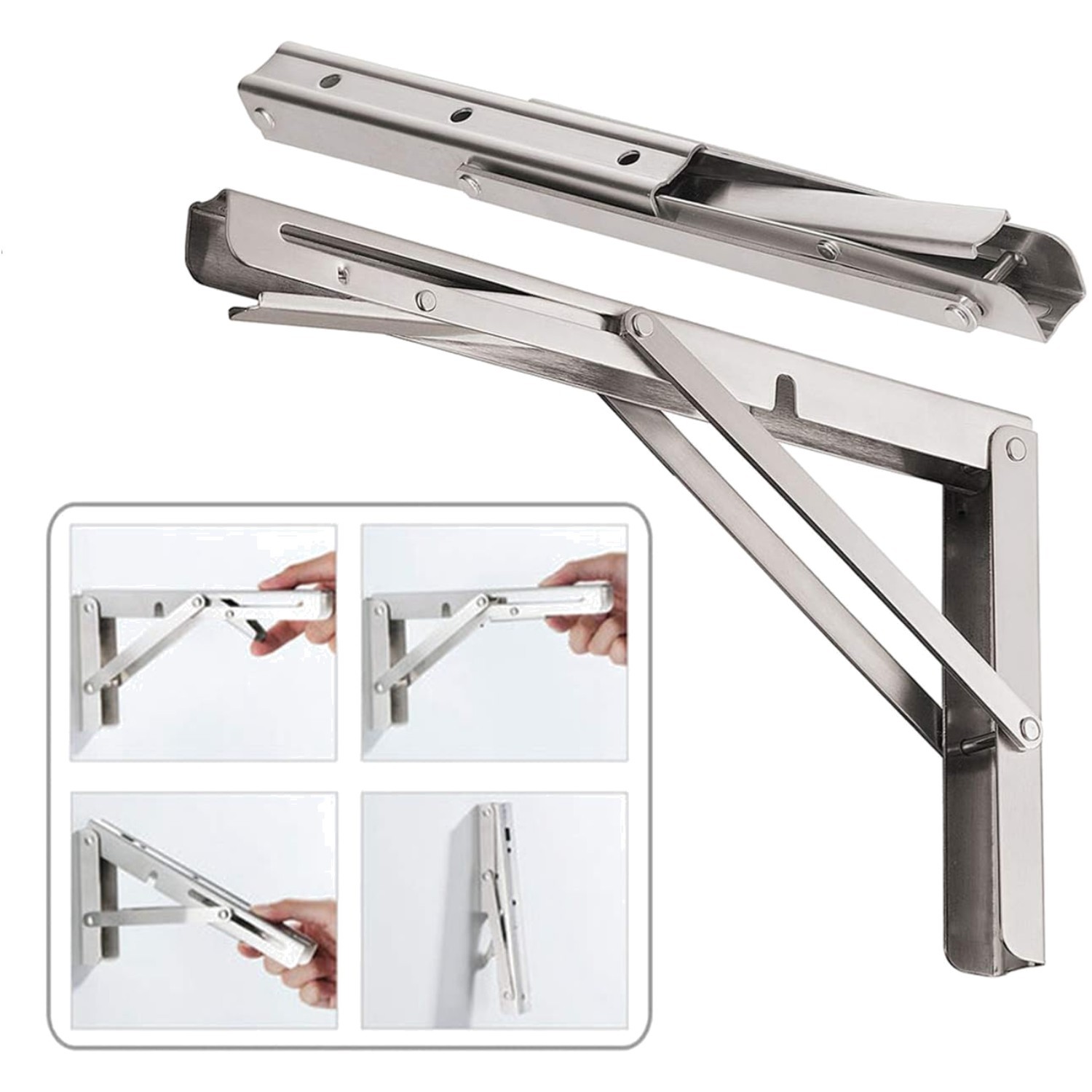 22'' Heavy-Duty Folding Shelf Brackets, Supports 440 lb, Pack of 2 - Silver gallery