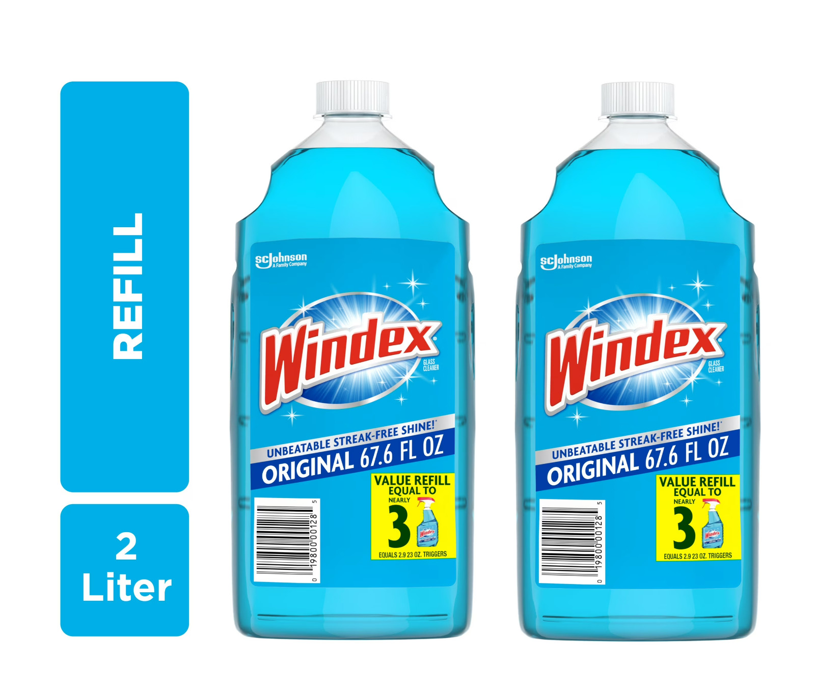 Windex Glass Cleaner Spray Refill, Original Blue Window Cleaner, 2L, pack of 2 gallery