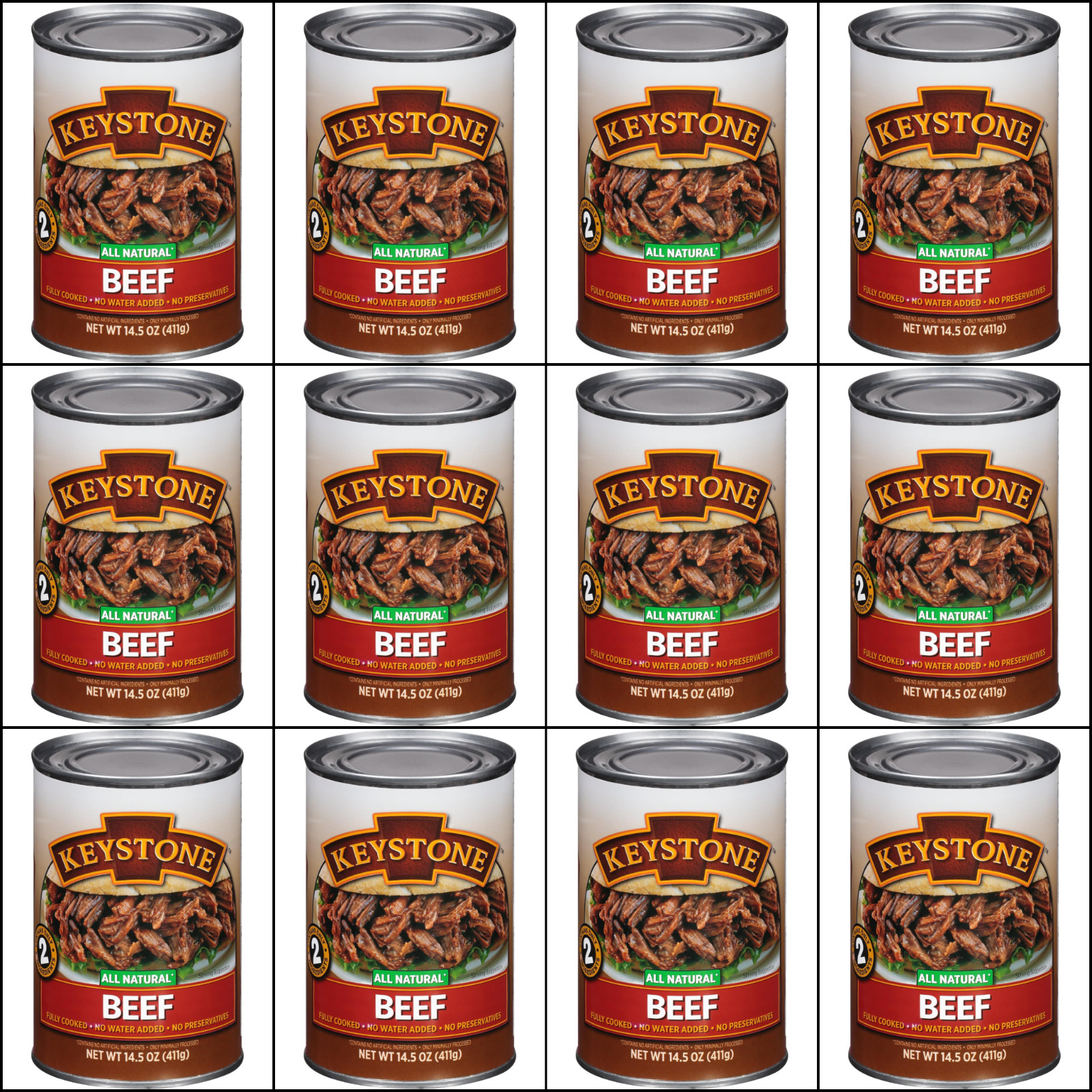 12 Canned 🇺🇸USA Made Keystone Meat Natural Beef 14.5oz Camping Food Exp 2030 gallery