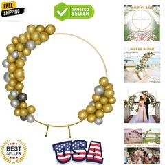 Round Backdrop Stand Circle Arch, 6.5ft Golden Metal Balloon Arch Kit for Par…