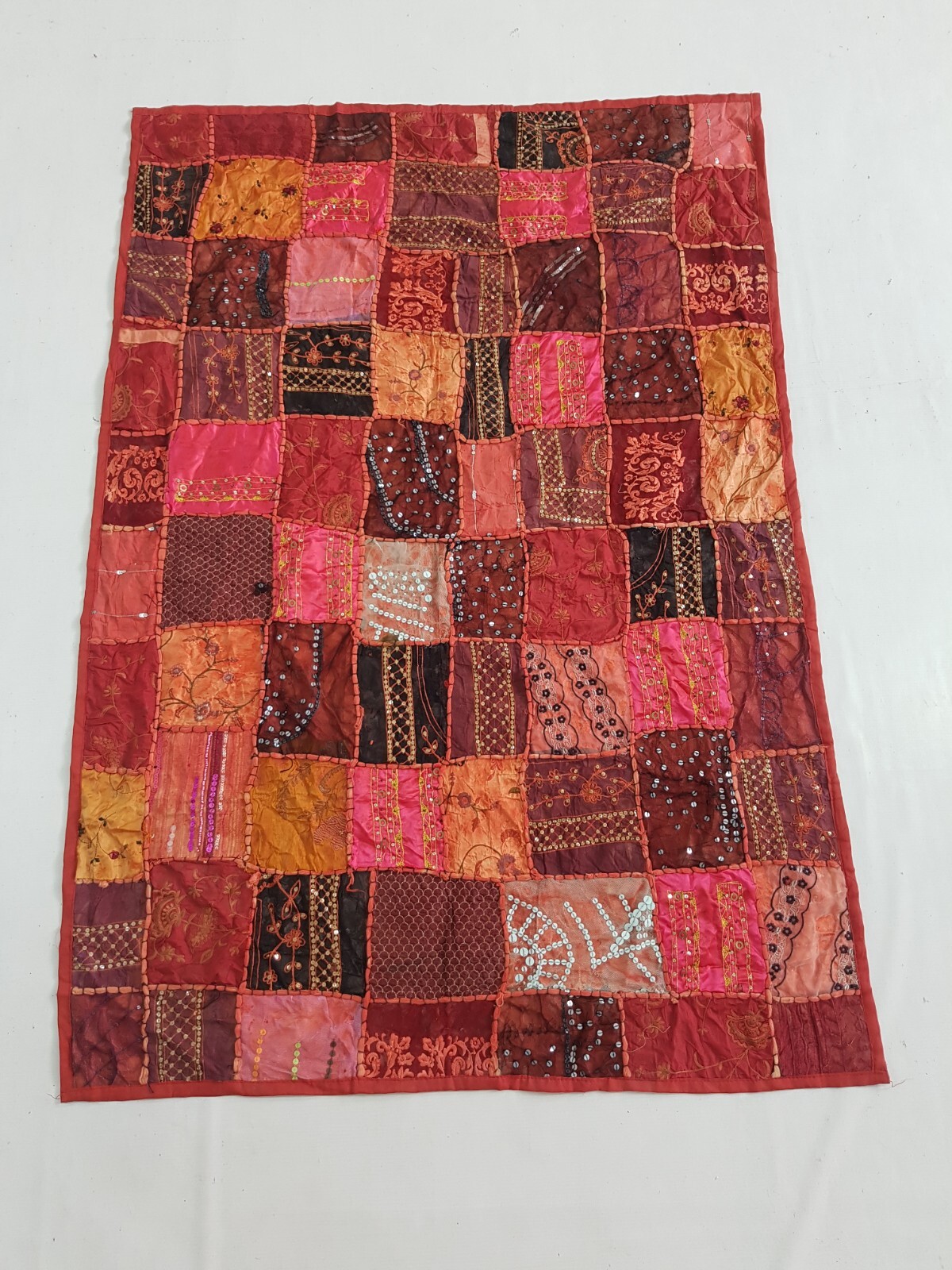 Vintage Traditional Indian Patchwork Embroidered Wall Tapestry 138x95cm gallery