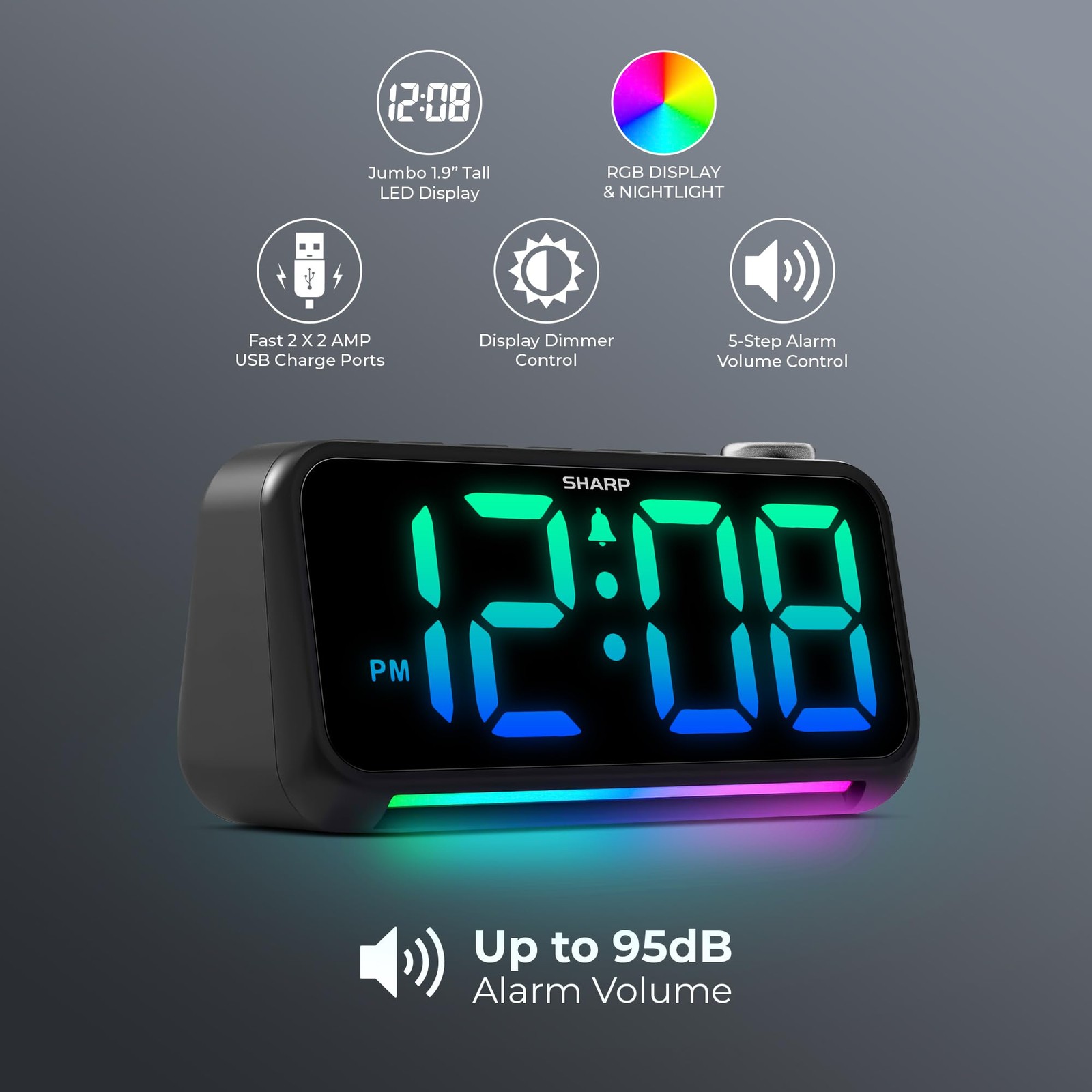 Loud Alarm Clock for Heavy Sleepers – 95dB Alarm, RGB Color Display & Night L... gallery