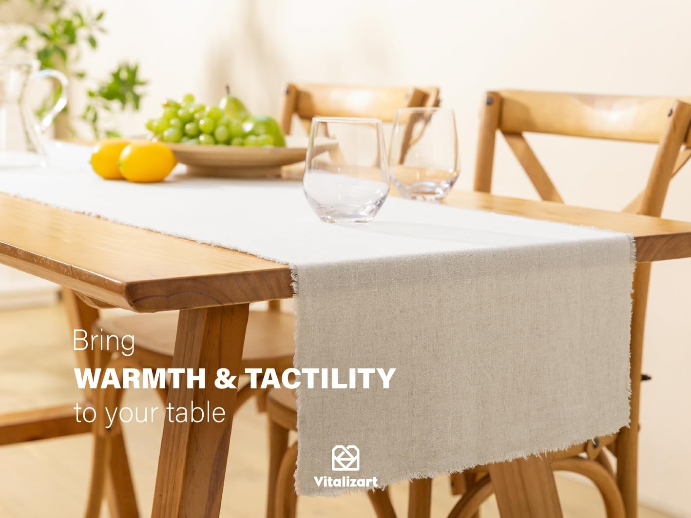 Beige Table Runner 14 x 72 Inches Long Slub Texture Cotton Linen Beige Cream gallery