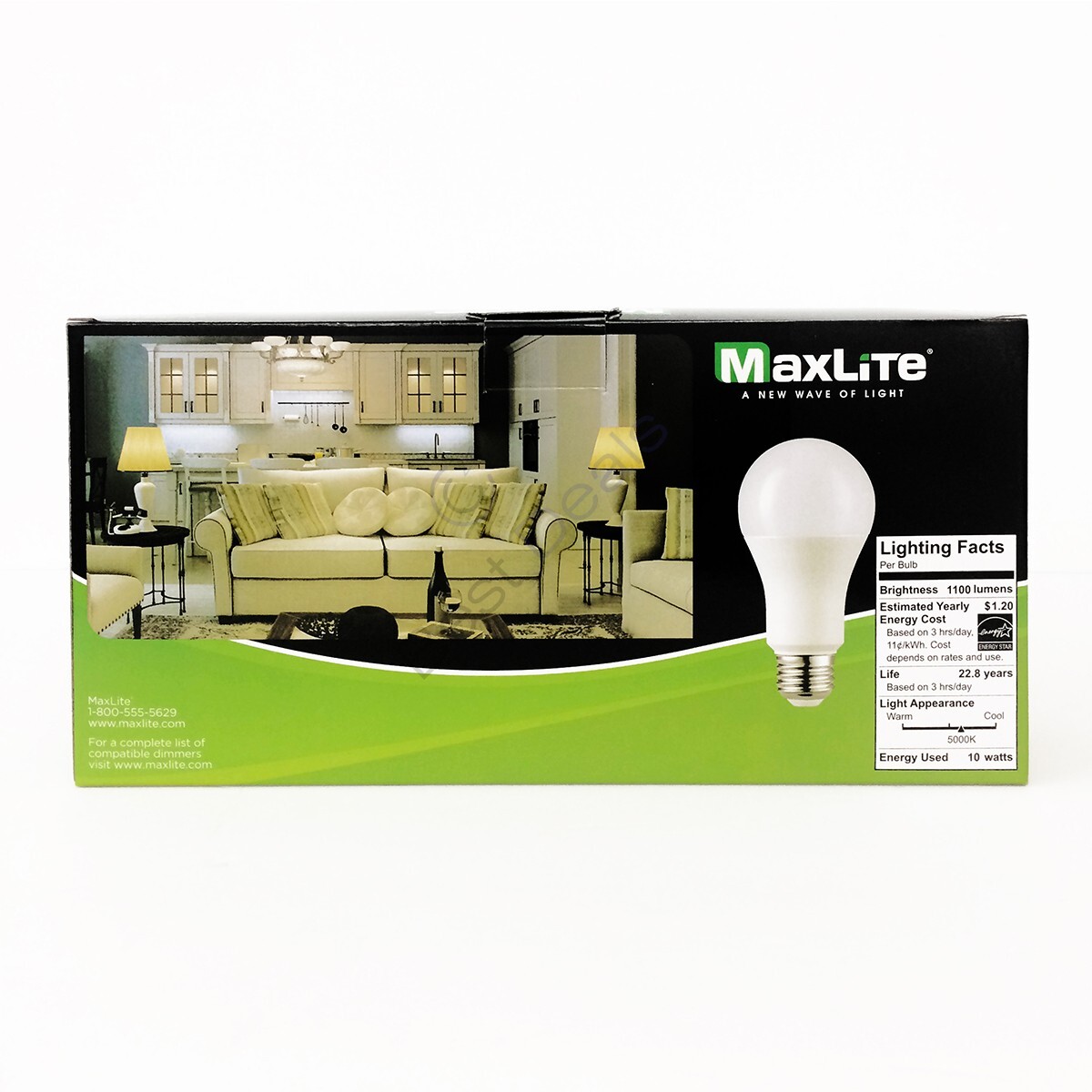 8 Pack Maxlite Dimmable LED 10W Daylight Light Bulb A19 75W replacement 5000K gallery