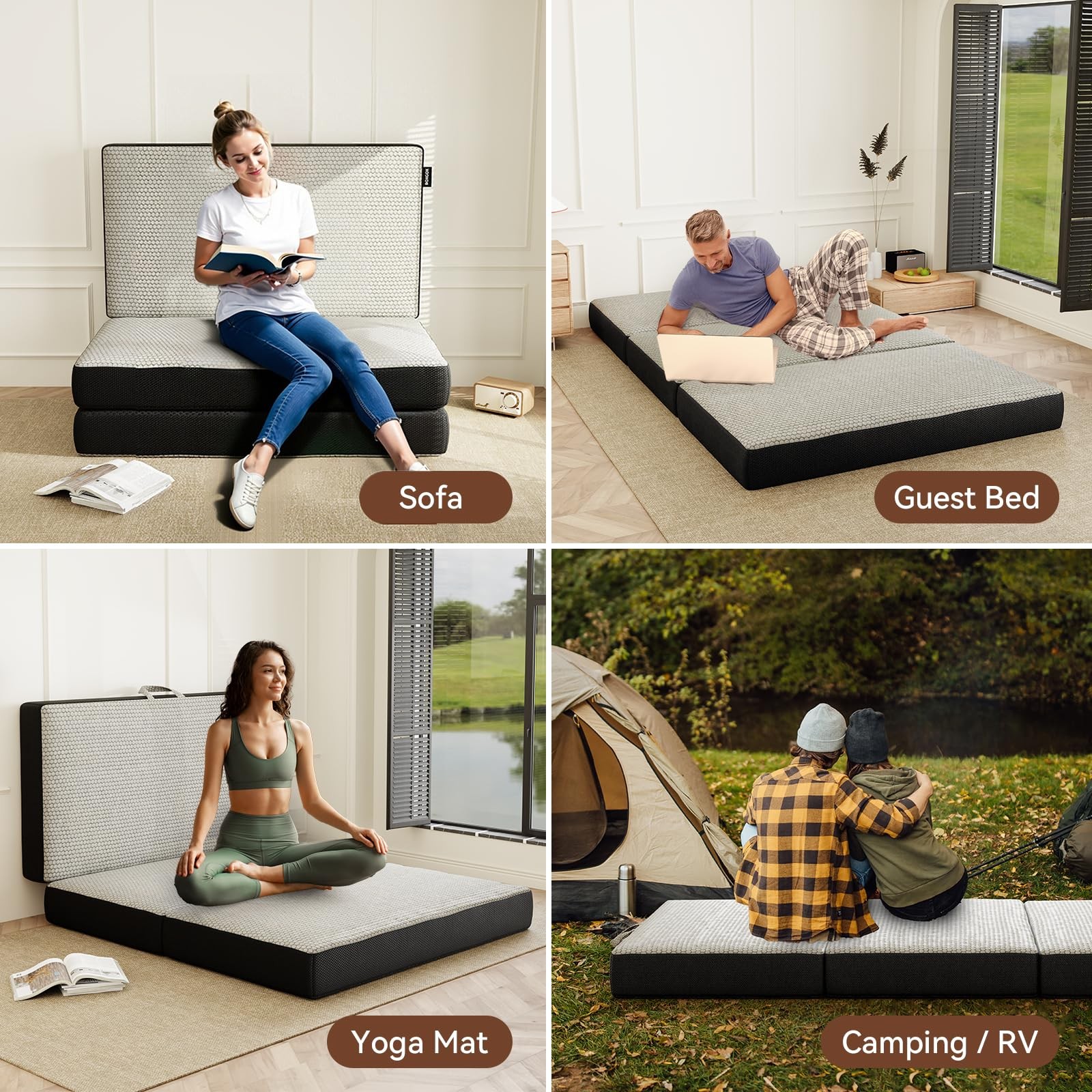 Memory Foam Trifold Mattress Twin 6 Inch Portable Foldable 75"x38"x6"rey ROXGOX gallery