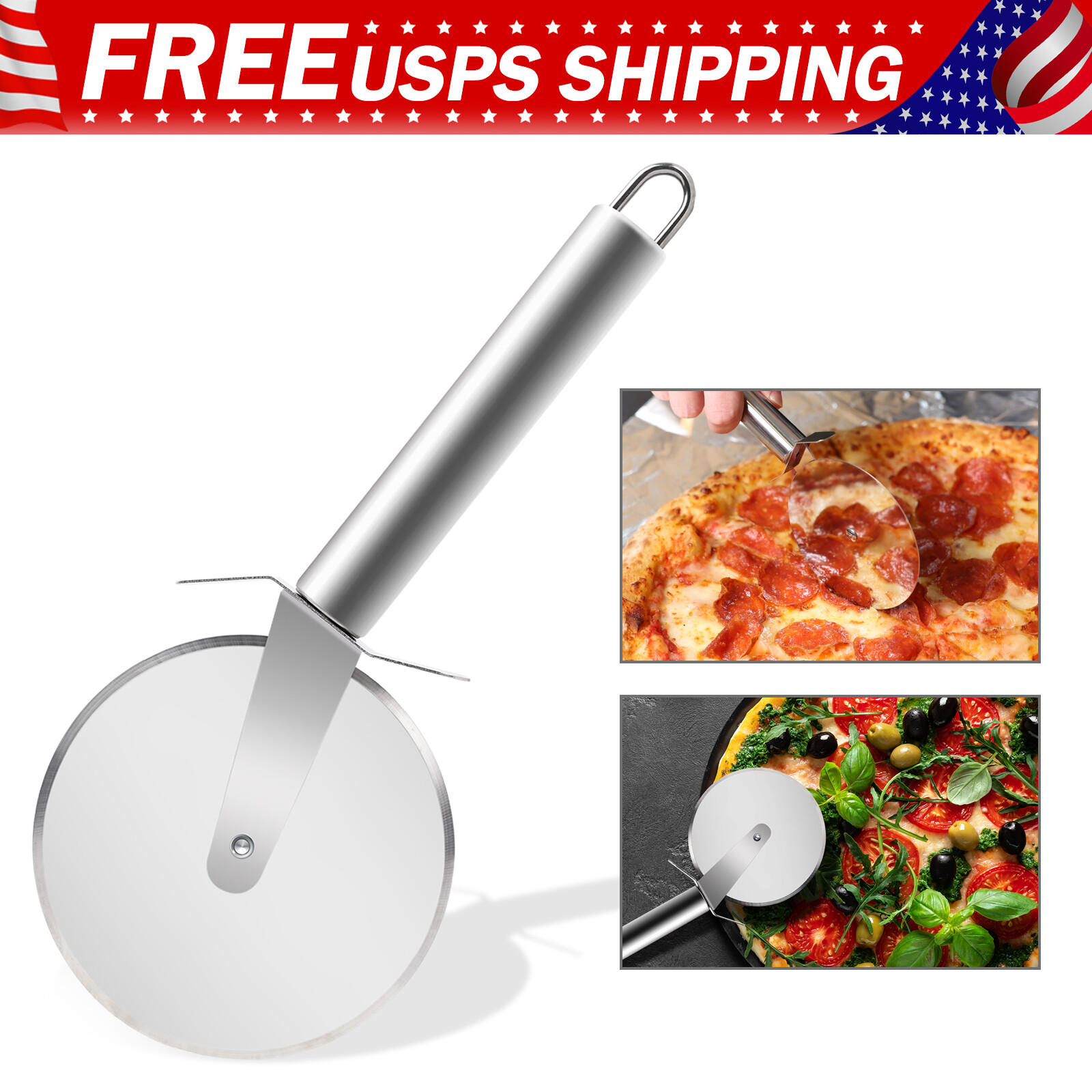 Premium Stainless Steel Pizza Cutter Wheel Thumb Guard Protection DishwasherSafe gallery