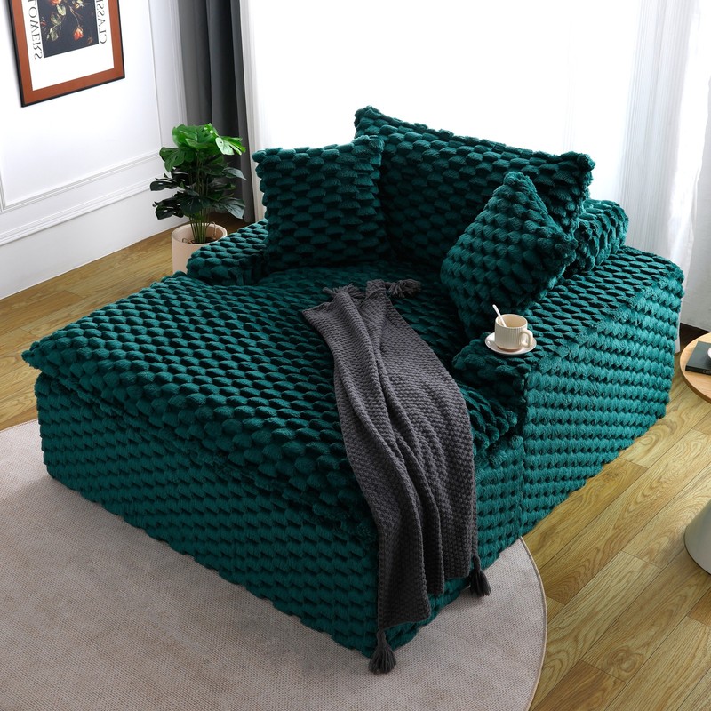Luxury Single Sofa Couch Polyester Blend Loveseat Bearing Sofa w/Two Pillows gallery