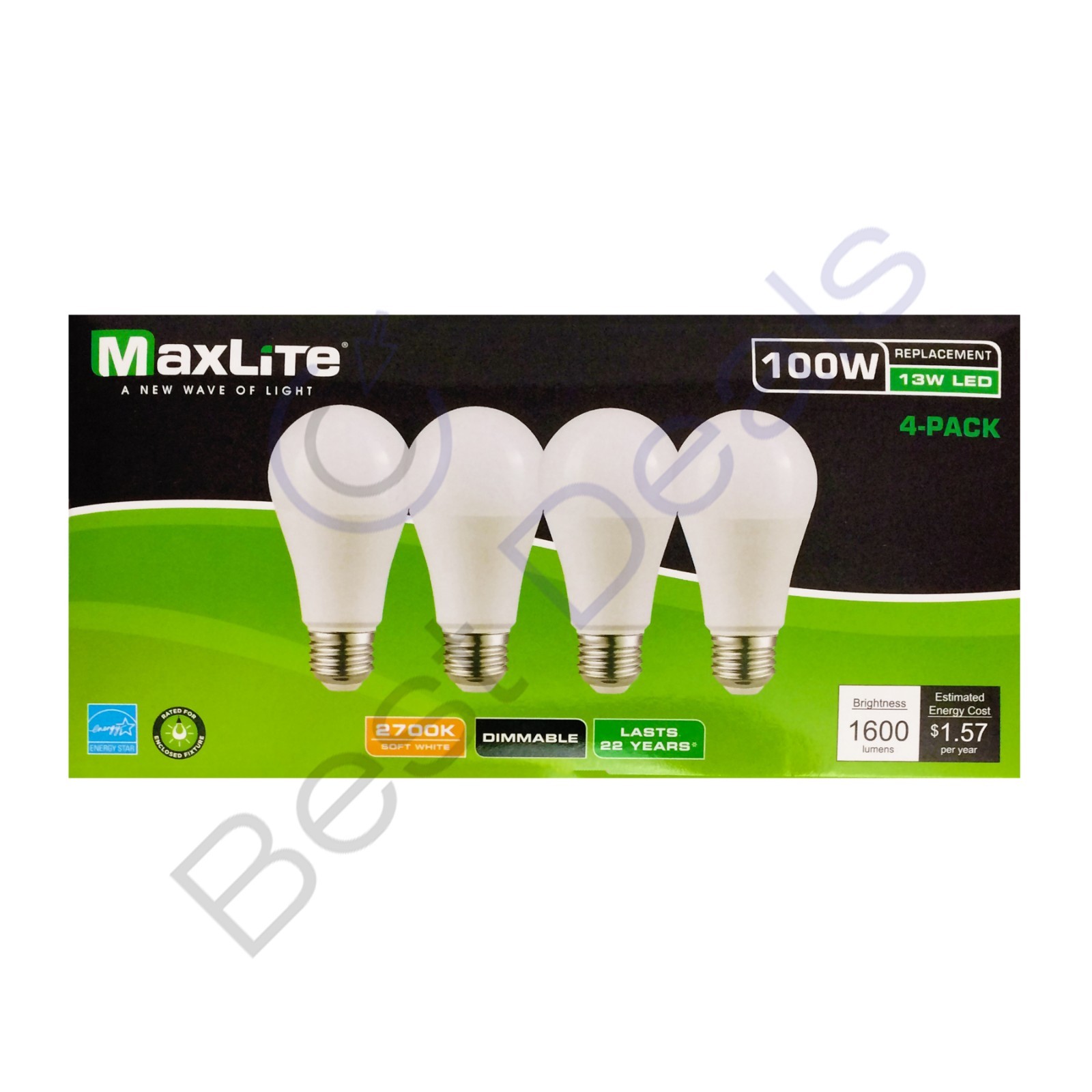 Maxlite 100W replacement 13W LED Light Bulb Soft White A19 2700K Dimmable E26 gallery