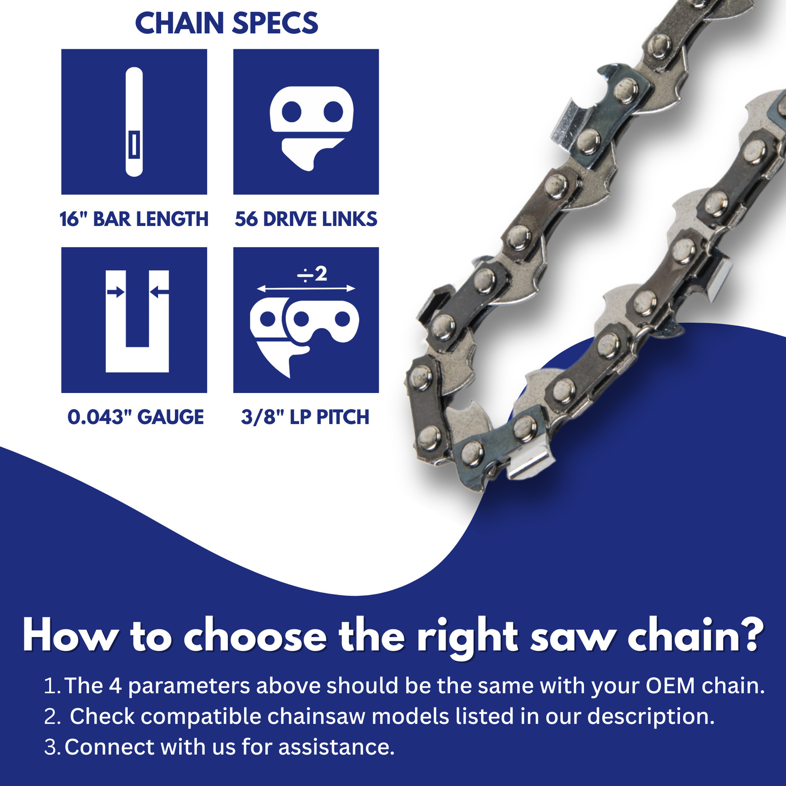 2pcs 16'' Chainsaw Chain Blade 3/8" LP 0.043 Gauge 56 DL For STIHL Husqvarna gallery