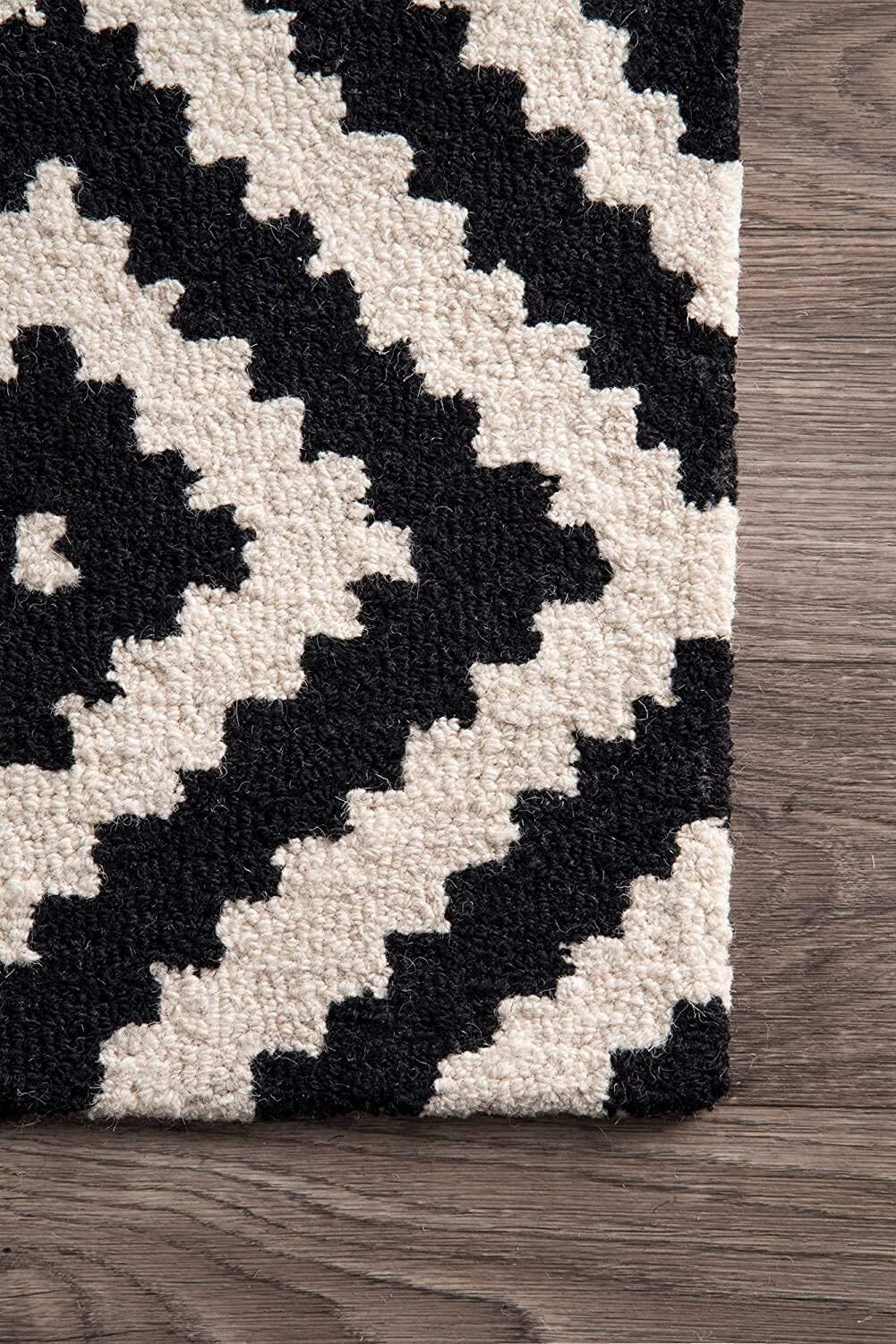 Black/White Hand Tufted Loop Carpets Geomatric Design Living Room Sofa Hall 6x9 gallery