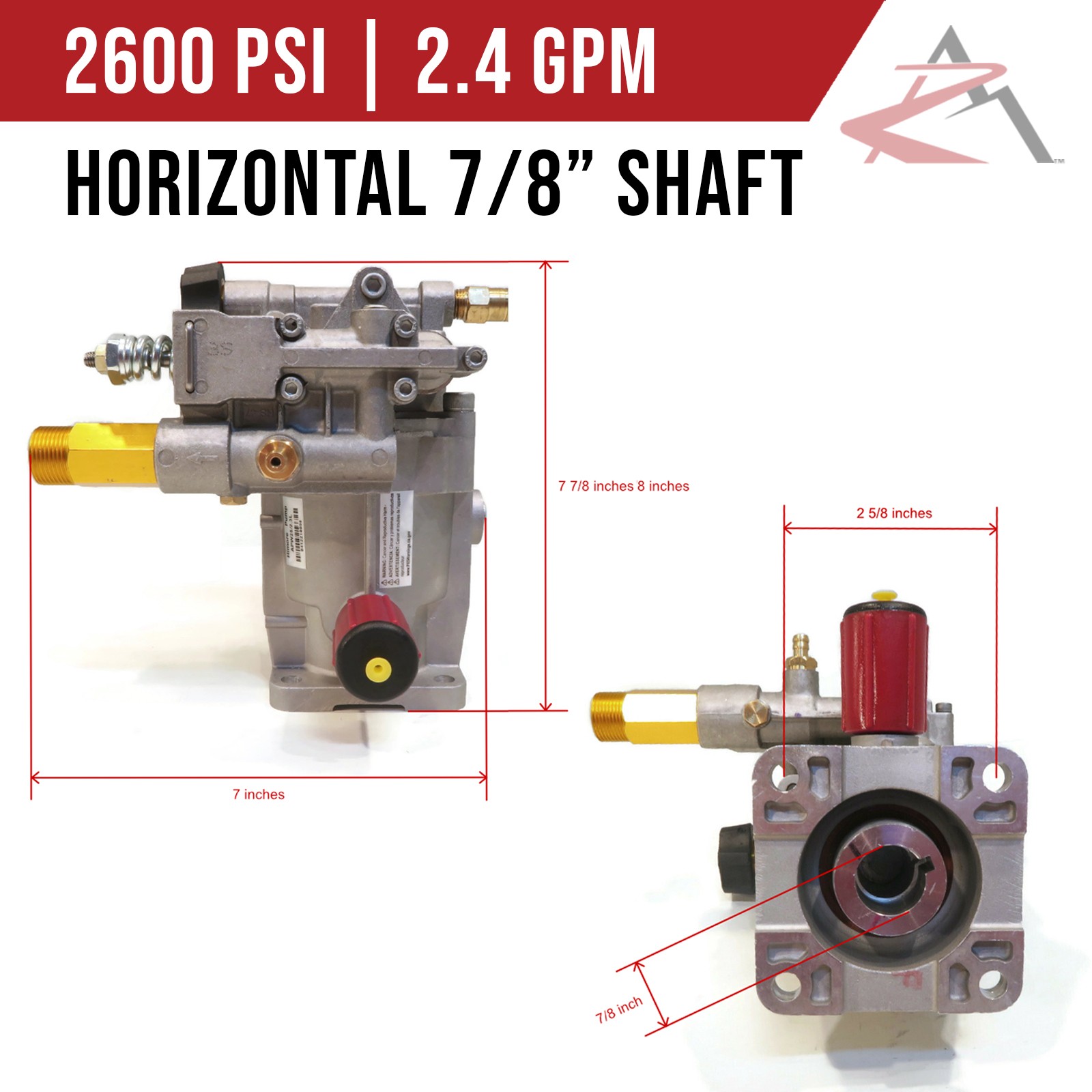 2600 PSI Horizontal Pressure Washer Pump, 2.4 GPM 7/8" Short Shaft | Kit Options gallery