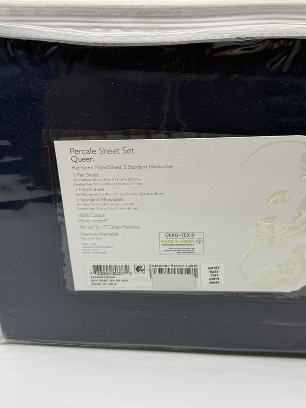 Sky 100% Cotton Percale QUEEN Sheet Set Navy New gallery