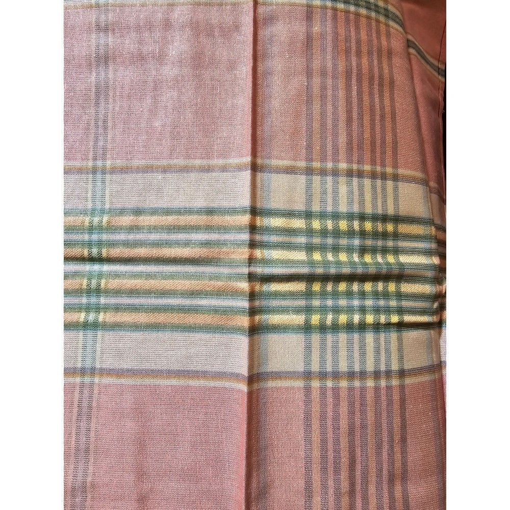 Vintage 80s Bay Linens Table Square 36" Pink/Green Plaid Striped Pattern