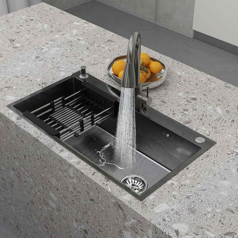 Black Drop In Kitchen Sink Workstation 28/30/32 Inch Single Bowl Stainless Steel gallery